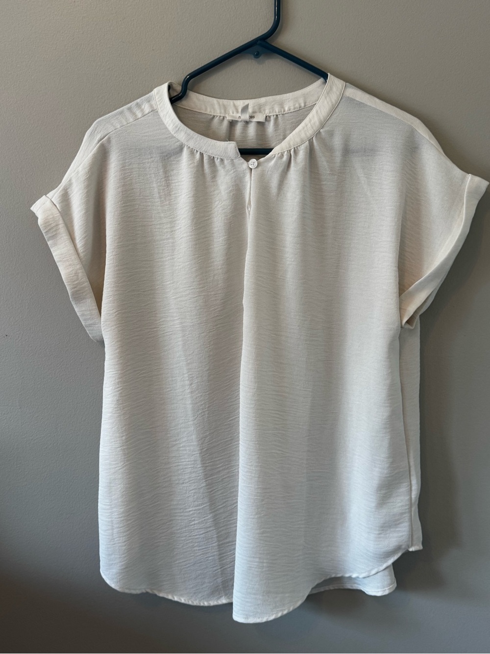 Maurices White Short Sleeve Pleated Neck Blouse